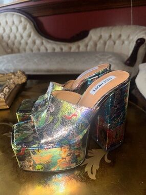 Steve Madden Multicolor Holographic Platform Mules